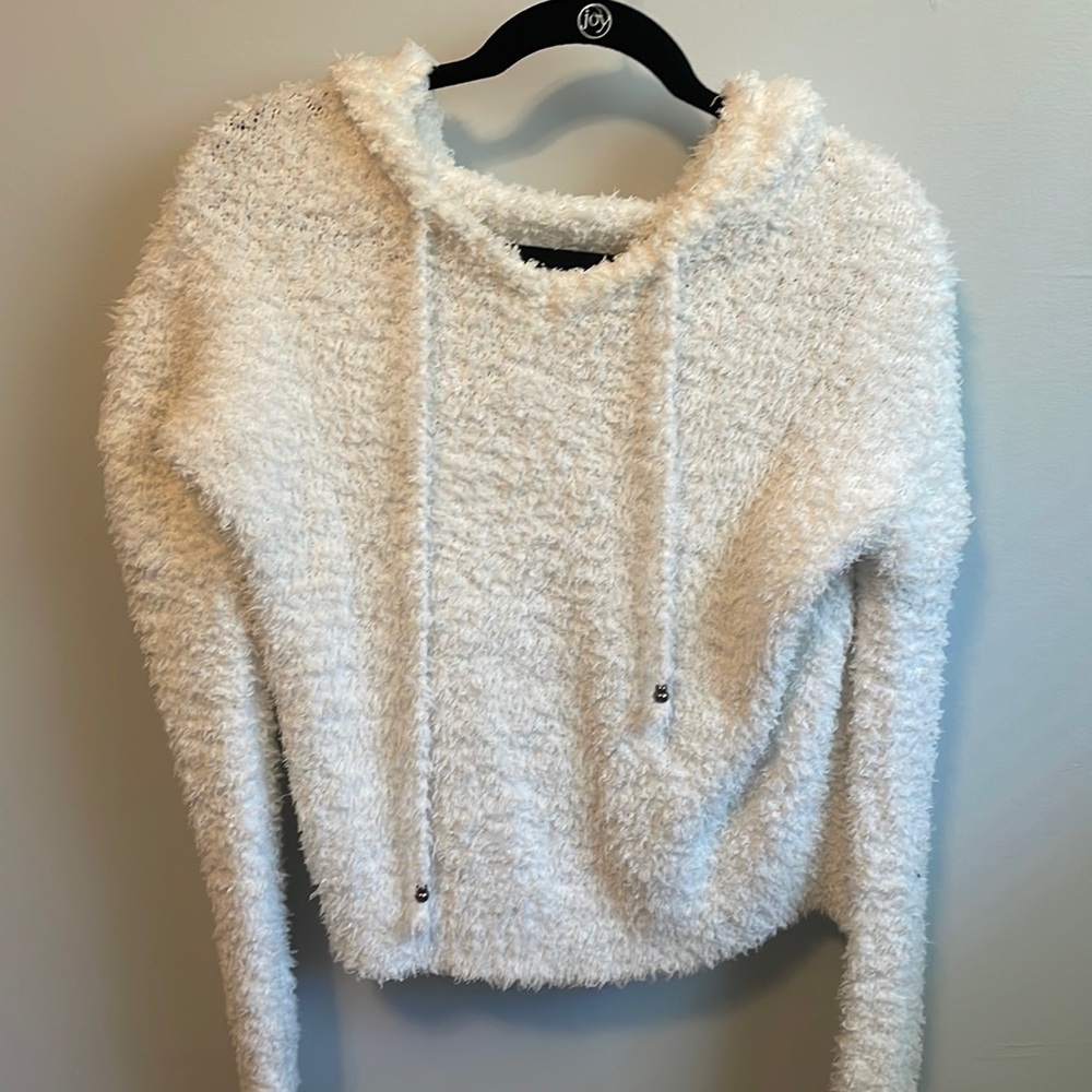 White fuzzy Sweater with Hood